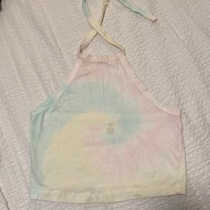 Pastel Tie-dye Crop Top Halter High Neck